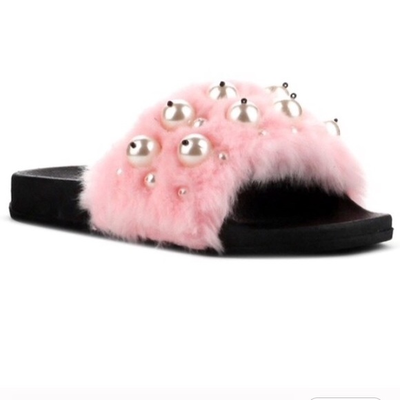 Pink fur & pearl slide sandal! β¨β¨β¨ ships next day! - Picture 2 of 3
