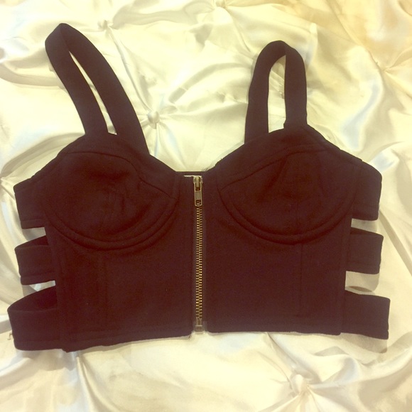 Lush Front Zipper Crop Top w/ Side Cut Outs
