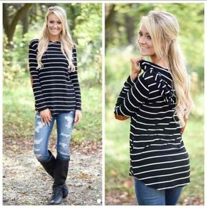 Elbow patch striped hoodie