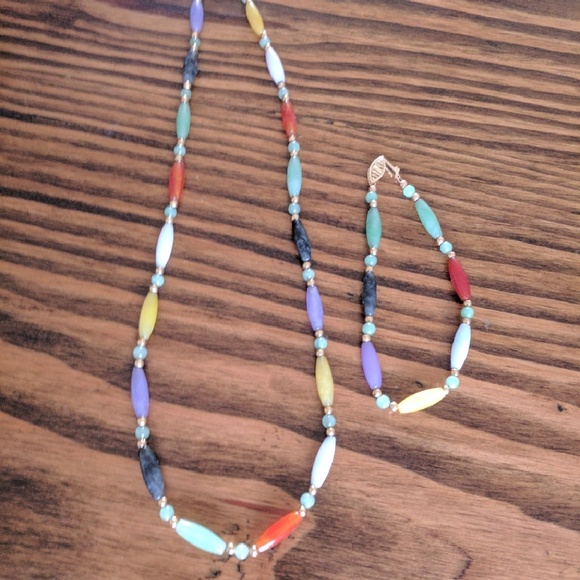 Jade and 14k gold necklace and matching bracelet