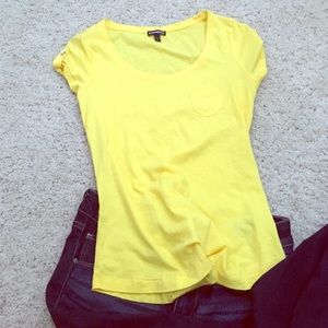 Express Brand yellow scoop neck pocket tee.