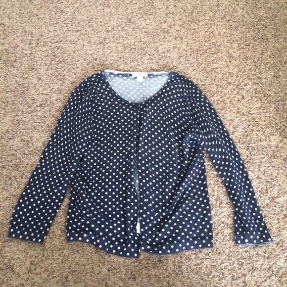 LOFT navy and white polka dot cardigan