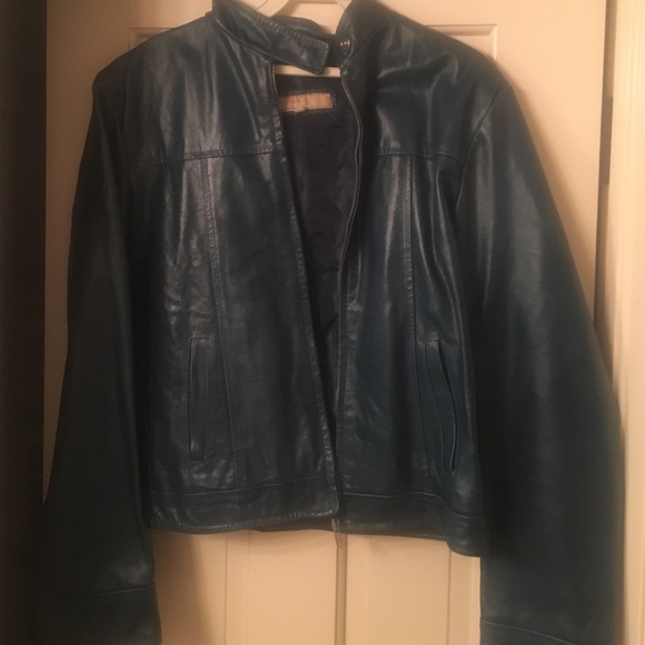 Italian Teal Leather Biker Coat - Picture 1 of 4
