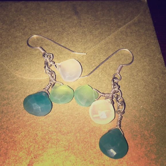 Unique opaque, blue and green stone dangles