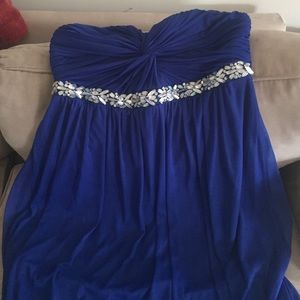 Strapless blue prom dress
