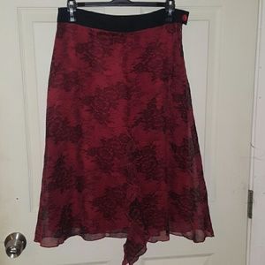 Kookai red and black lace chiffon skirt ruffle