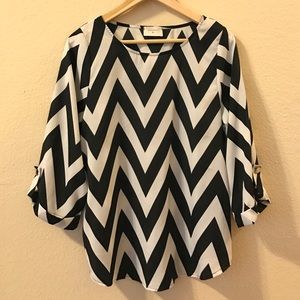 Everly Black & White Chevron Blouse