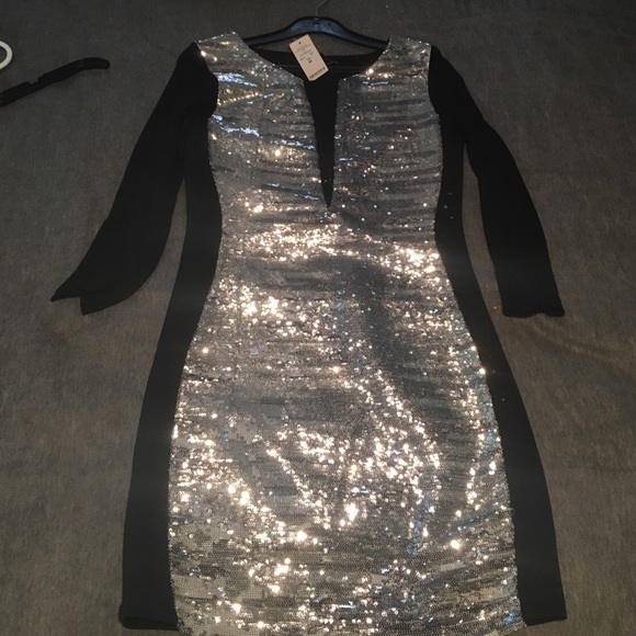 Bebe 3 way sequin mesh dress