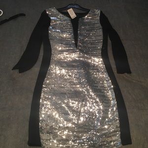 Bebe 3 way sequin mesh dress