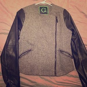 🌟🖤Faux Leather & Tweed Zip Jacket🖤🌟