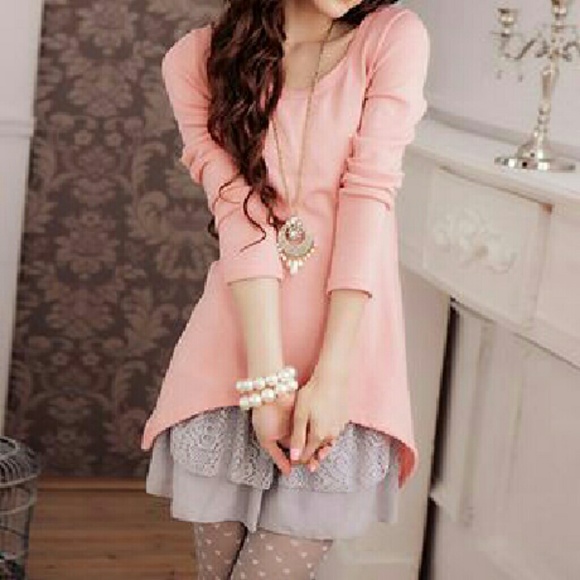 NWT Korean fashion! Knit top with lace slip