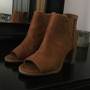 Peep-Toe Brown Suede Booties