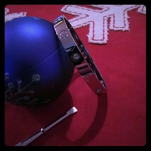 Stainless steel screw bangle bracelet w/ cz accent