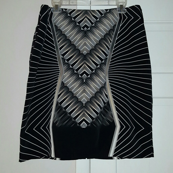 Black with cream and taupe design pencil skirt