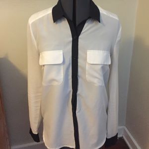 Cream and Dark Navy Silky Blouse