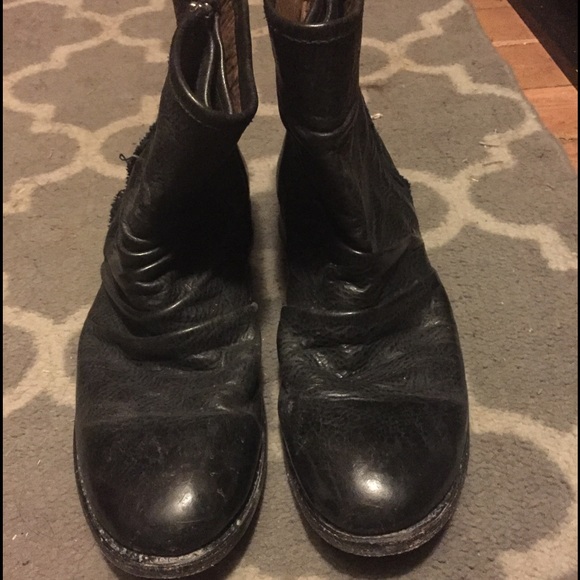 Black leather stacking boots