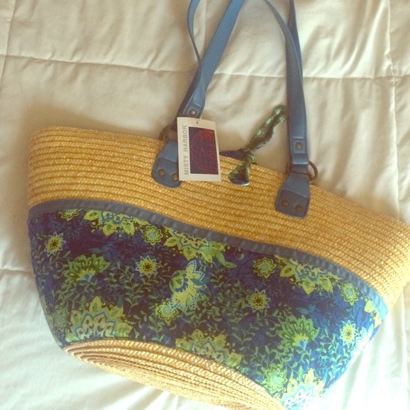 Misty Harbour Floral & Straw Beach Tote