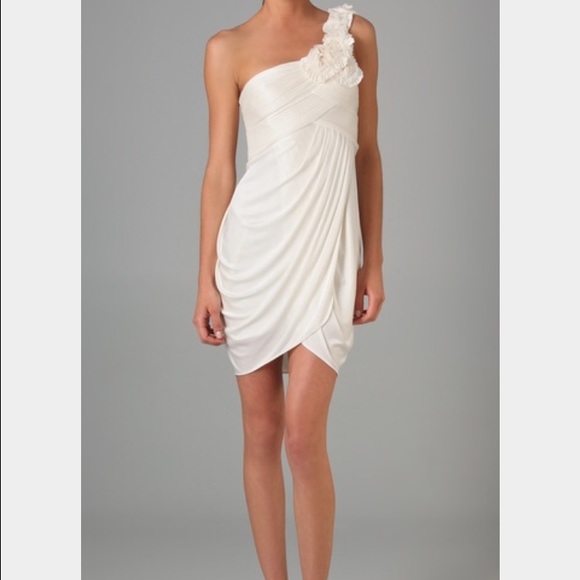 ivory dress draped skirt light padded cups boning