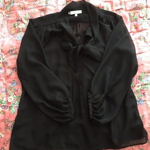 Jennifer Lopez Black Sheer Pussy Bow Blouse
