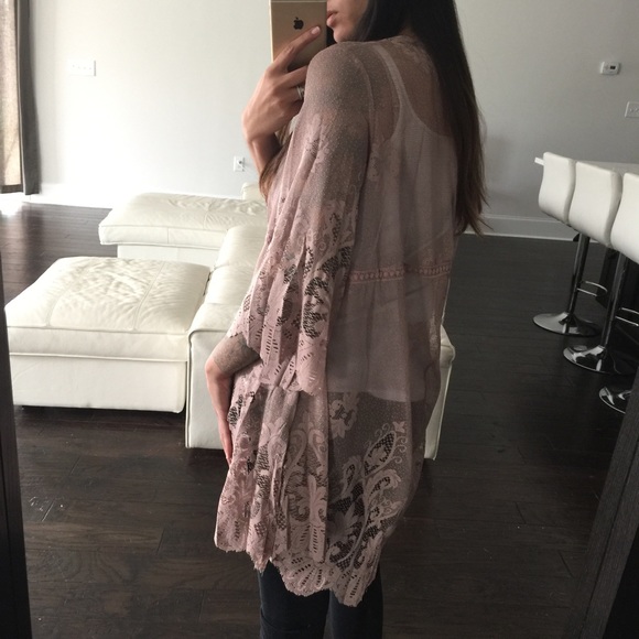 1 LEFT! Blush Lace Kimono Cardigan - Picture 3 of 4