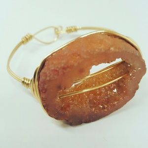 Peach Drusy Slice Gold Cuff