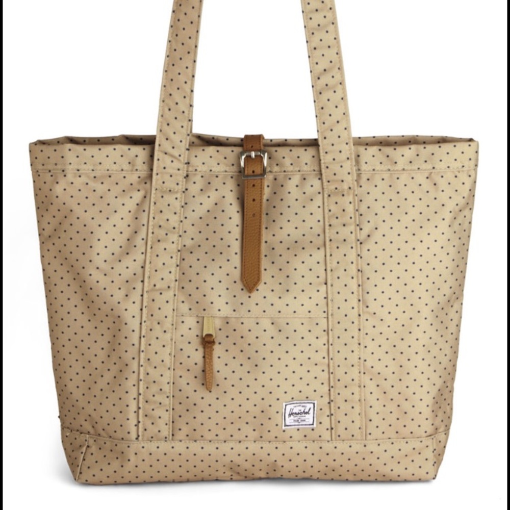 Herschel brand handbag tan w/ blue polka dots