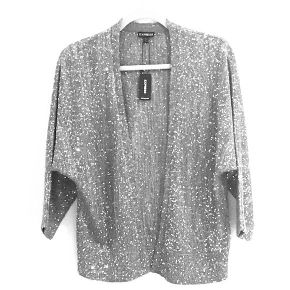 Express Sweaters - Silver sequin open front Express cardigans