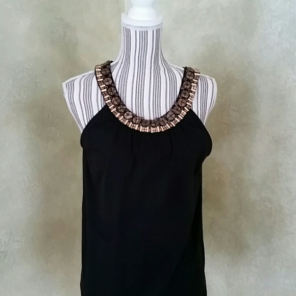 TALBOTS BLACK TANK WITH WOODEN EMBELLISHMENTS