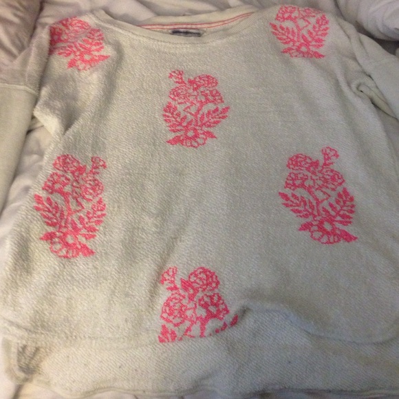 pink and white sweater!