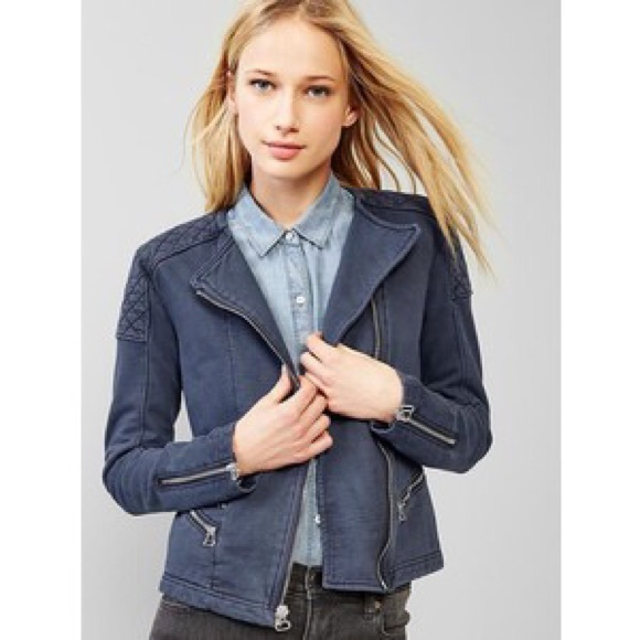 GAP Jackets & Blazers - GAP NWT Quilted Detail Navy Knit Moto Jacket