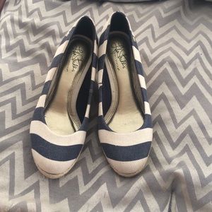 Navy & White striped wedges