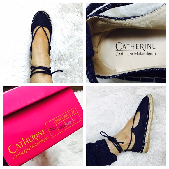 NEW Catherine Malandrino Blue Denim Ankle Tie Miguela Flats 6.5 Espadrilles - Picture 2 of 4