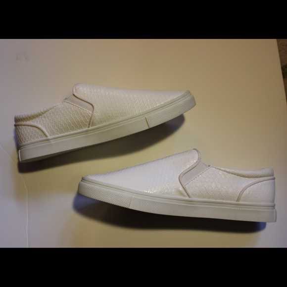 White snakeskin slip on sneakers NWOT