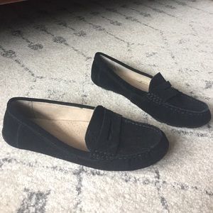 Black suede loafers