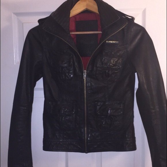 Superdry Megan black leather zip up jacket