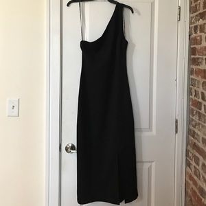 One shoulder black midi dress