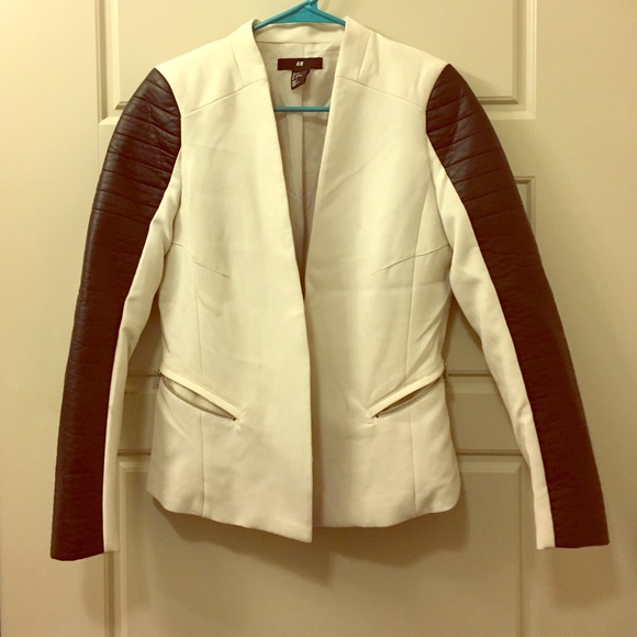 H&M offwhite with leather sleeves jacket