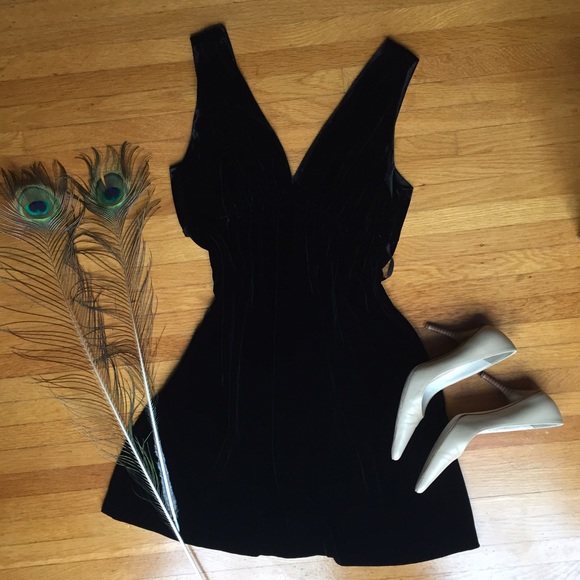 Vince Black Velvet V-Neck Dress