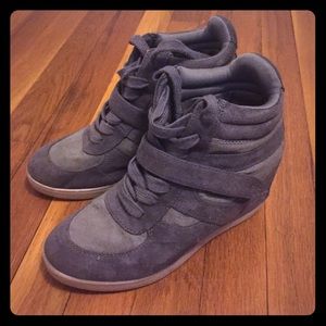 Velcro and Lace up Grey wedges