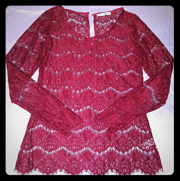 Sexy maroon lace long sleeve shirt