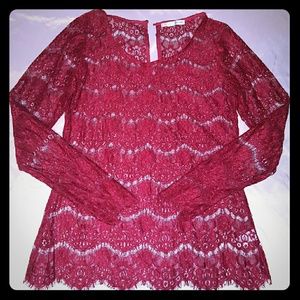 Sexy maroon lace long sleeve shirt