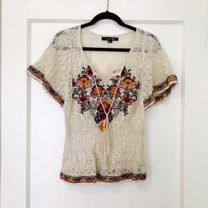 SOLD! Forever 21 Boho Embroidered Top Size S