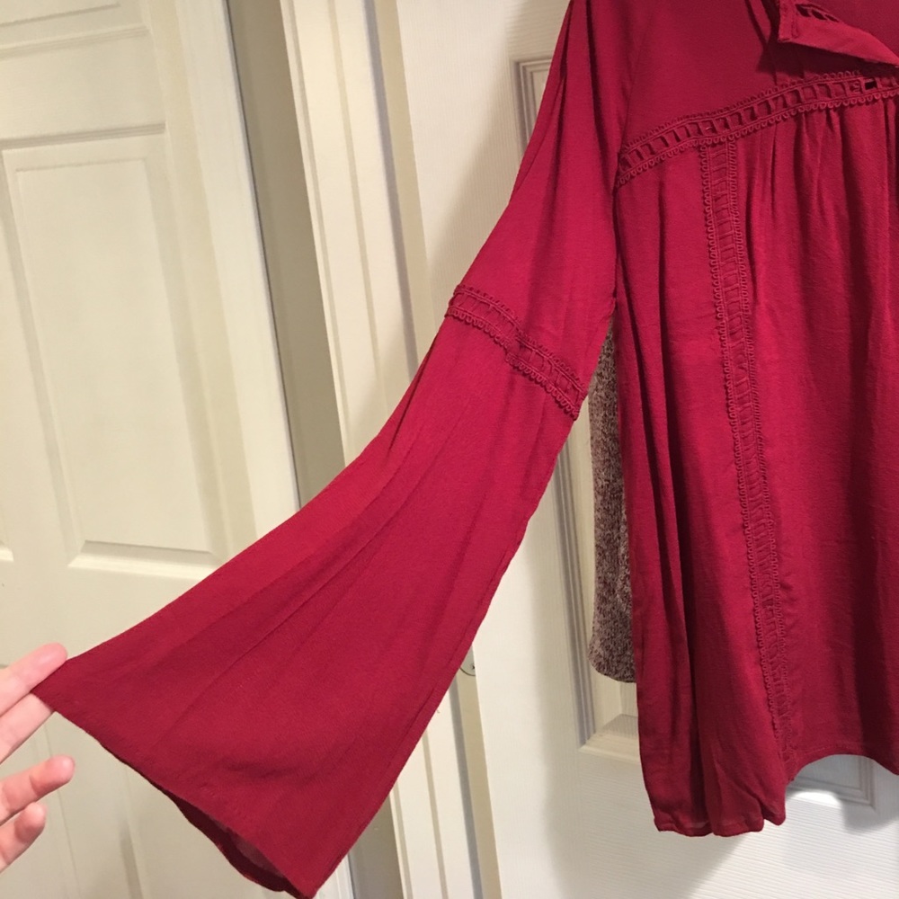 New Burgundy Crochet Peasant Top - Picture 4 of 4