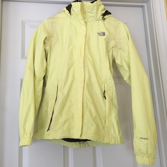 North face size small yellow rain coat