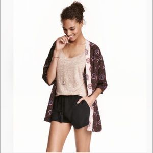 H&M Size M Dark Purple Kimono with Lotus Print