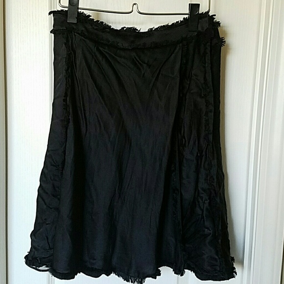 Eccoci Black Silk Wrap Fringe Skirt Sz 10 - Picture 1 of 4