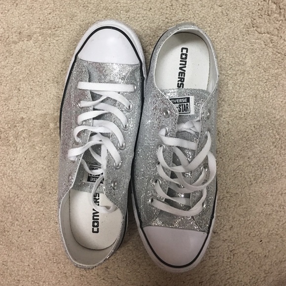 Converse sparkly silver shoes