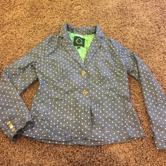 Chambray polka dot blazer