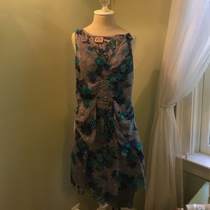Juicy couture gray and blue floral chiffon dress