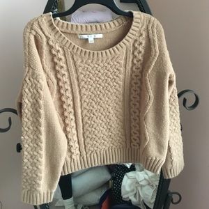 Cropped tan cable knit sweater